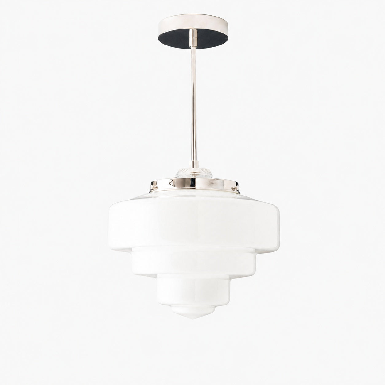 Geotower Glas-Messing-Pendelleuchte – Art Deco Opal Globe Deckenleuchte