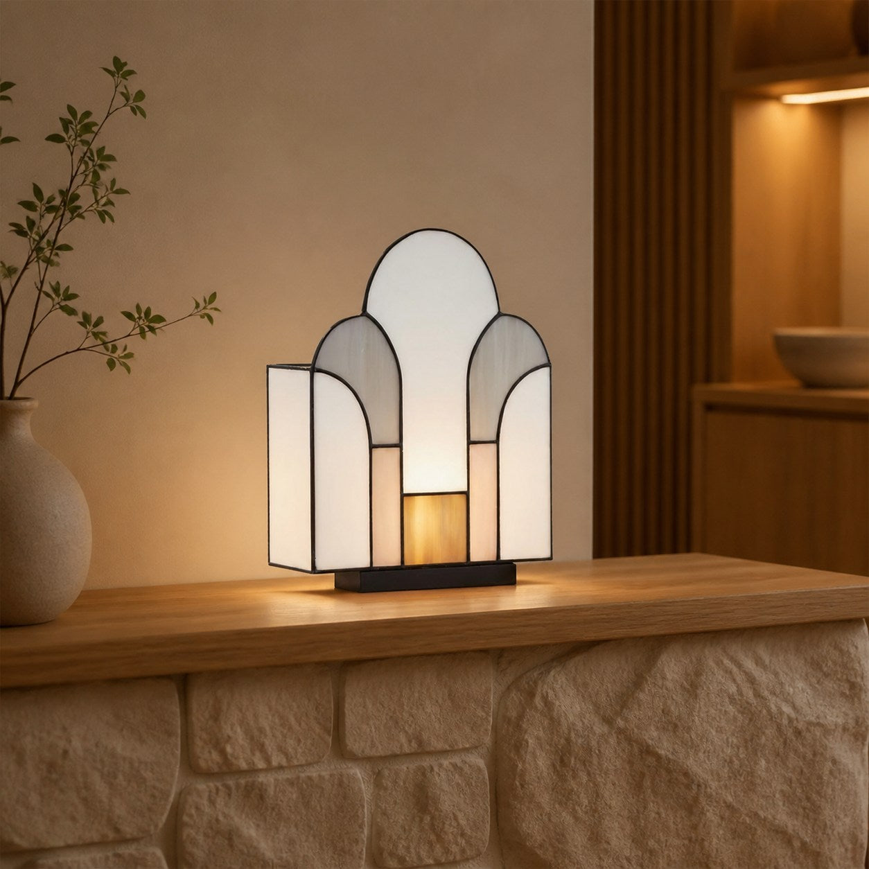 Kelsar Tischleuchte im Art-Deco-Stil aus Buntglas – Elegante Akzentleuchte für Wohnzimmer oder Eingangsbereich
