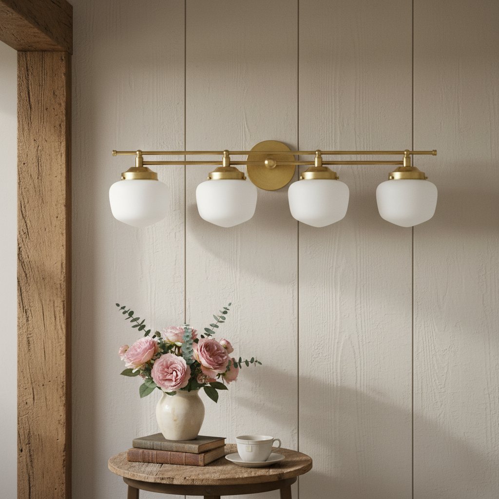 Opalume Glass Art Deco Vanity Light - Bathroom Wall Sconce with White Glass Shades