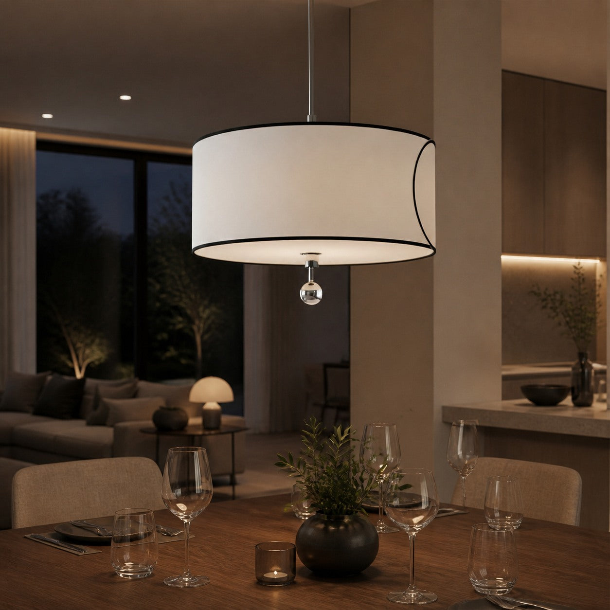Roven 3-flammige Trommel-Pendelleuchte – Moderner Übergangsstil mit mehrlagigem Stoff für Esszimmer oder Wohnzimmer