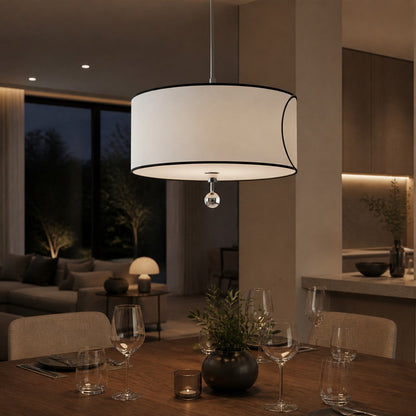 Roven 3-flammige Trommel-Pendelleuchte – Moderner Übergangsstil mit mehrlagigem Stoff für Esszimmer oder Wohnzimmer