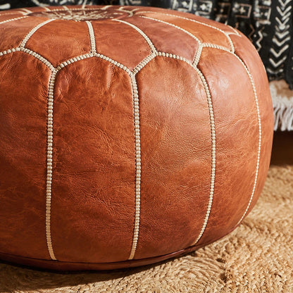brown Moroccan pouf stitched detail