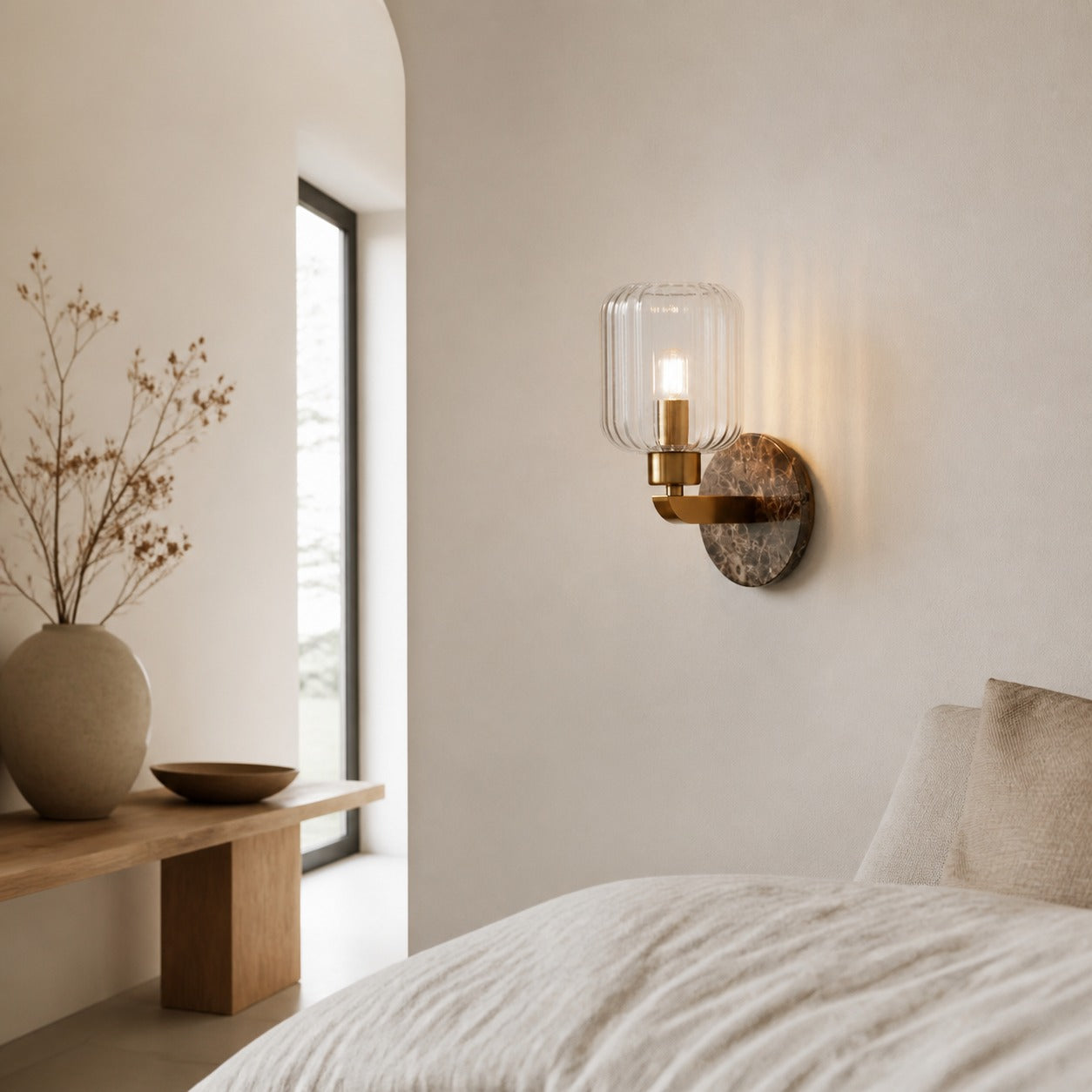 Korlisse Modern Marble Wall Light - Vintage Brass & Clear Glass Accent for Living Room and Hallway