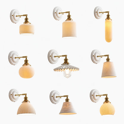 Japanische Vintage Wandlampe aus Keramik und Messing mit 1 Leuchte