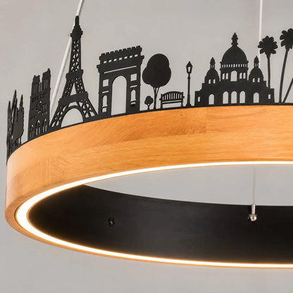 Close-up of the black ring and wood grain finish