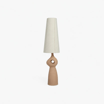 Pryssa Sculptural Ceramic Floor Lamp - Ivory Linen Shade for Living Room Accent