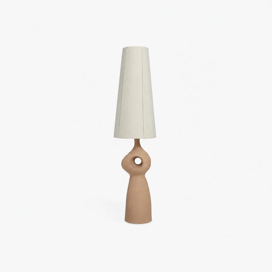 Pryssa Sculptural Ceramic Floor Lamp - Ivory Linen Shade for Living Room Accent