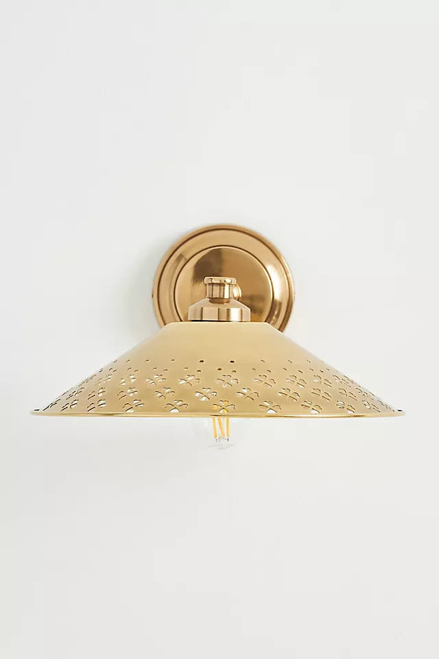 Auriglow Modern Perforated Wall Sconce – Brass Accent Light for Bedroom or Hallway