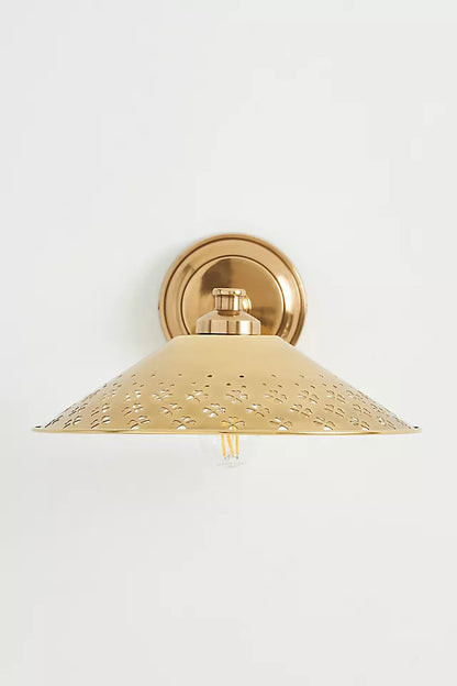 Auriglow Modern Perforated Wall Sconce – Brass Accent Light for Bedroom or Hallway