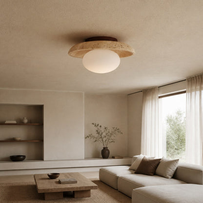 Calivra Modern Travertine Round Ceiling Light - Minimalist Flush Mount Lamp for Hallway and Bedroom