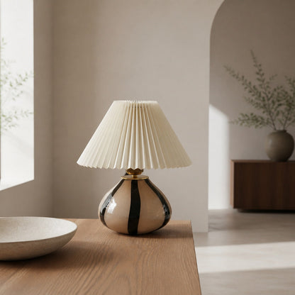 Undara Table Lamp - Pleated Fabric Shade Glass-Base Decorative Lamp for Living Room