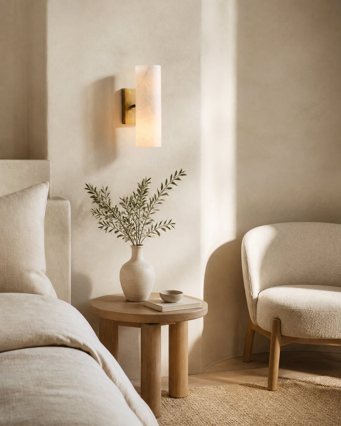 Wolvina Natural Marble Tube Sconce with Sleek Metal Details