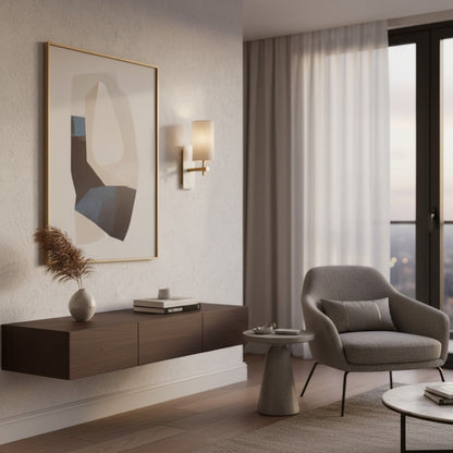 Vintage Wandleuchte aus Messing und Marmor – Lampenschirm aus natürlichem Leinen