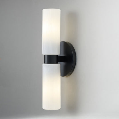 Rivora Fluted Glass Double Short Sconce - Indoor Outdoor Wall Light Elegance