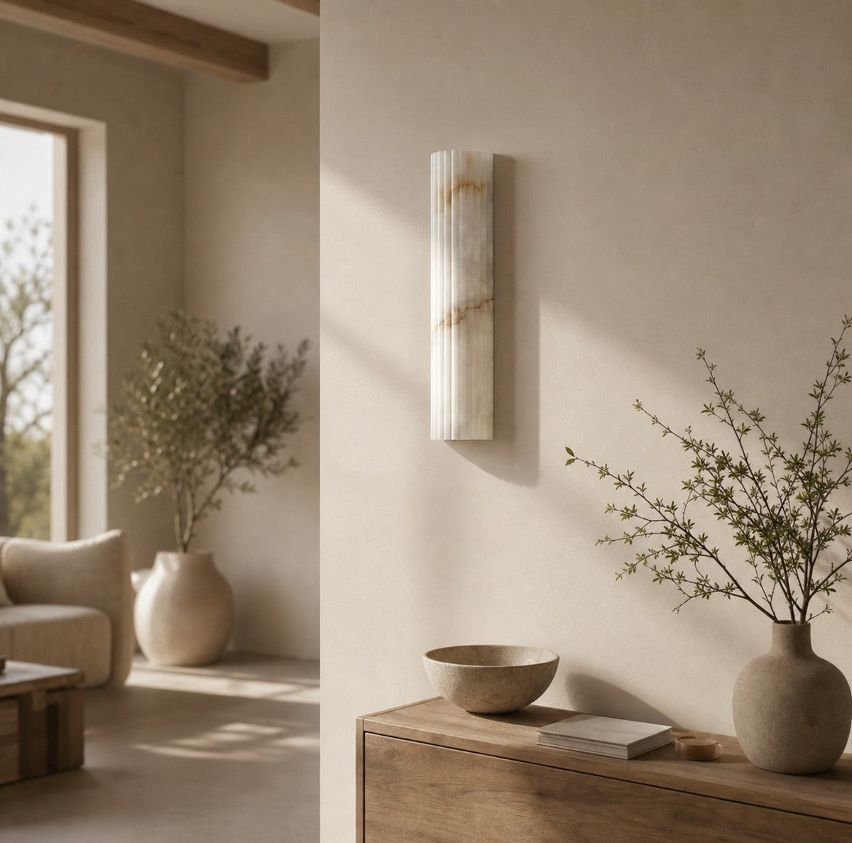 AlaVelle Contemporary Alabaster Wall Lamp – Minimalist Wall Light for Bedrooms and Hallways