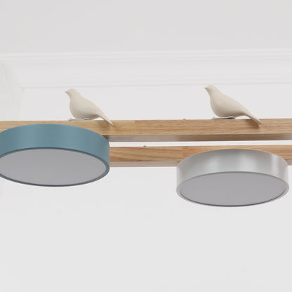 Vogel-Kronleuchter, Holzbalken, Metall, Acrylharz, integrierte LED, helles weißes Licht