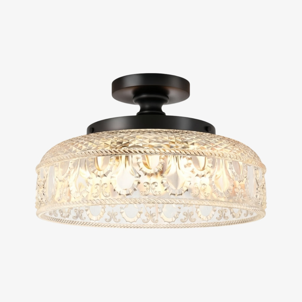 Zenarivo Vintage Floral Glass Semi Flush Mount Ceiling Light - Modern Cabin Style for Living Room