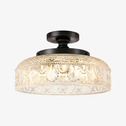Zenarivo Vintage Floral Glass Semi Flush Mount Ceiling Light - Modern Cabin Style for Living Room