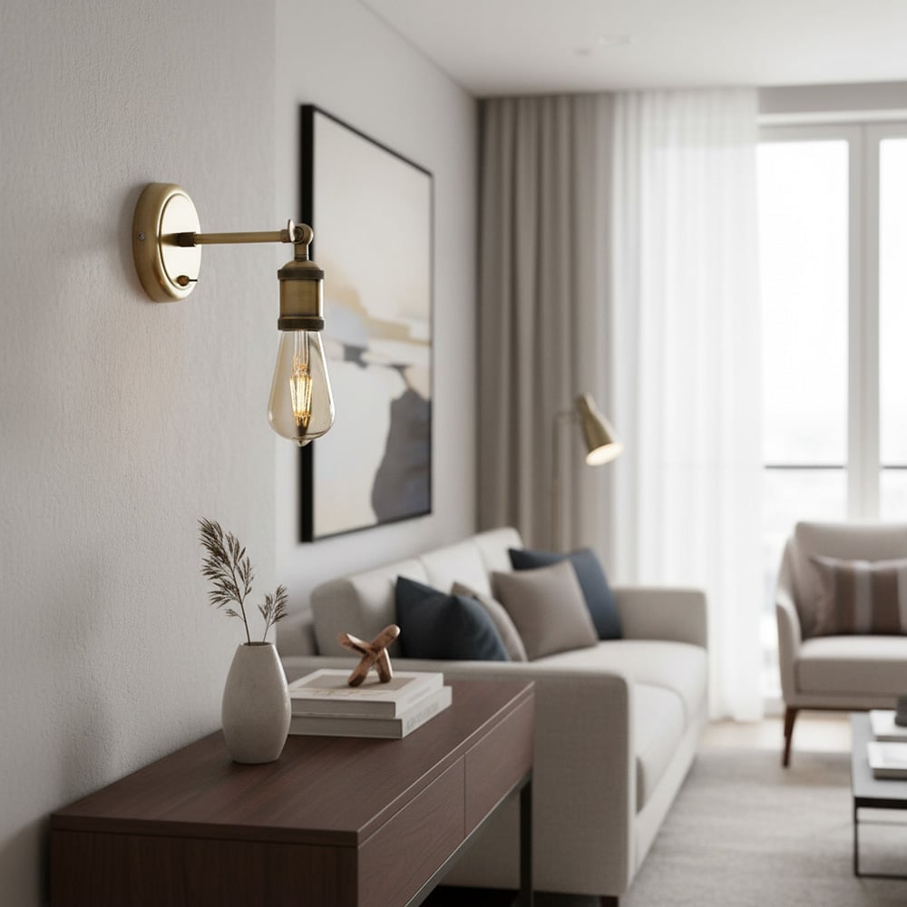 Verstellbare Vintage Hal Wandleuchte aus Messing für das Wohnzimmer 