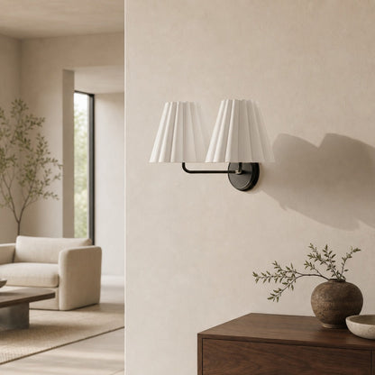 Ruffmeto Fabric Wall Sconce – Featuring Pleated Detailing on a Sculptural Metal Frame for Study or Hallway