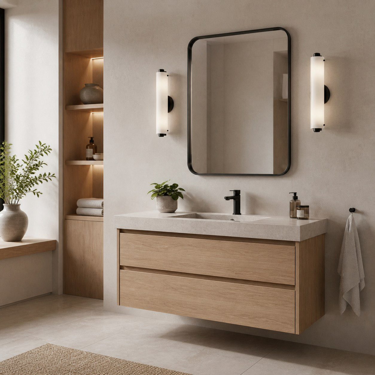 Moderne Glaswandleuchte von Vilonass – Längliches, minimalistisches Design für Innen- und Außenbereiche