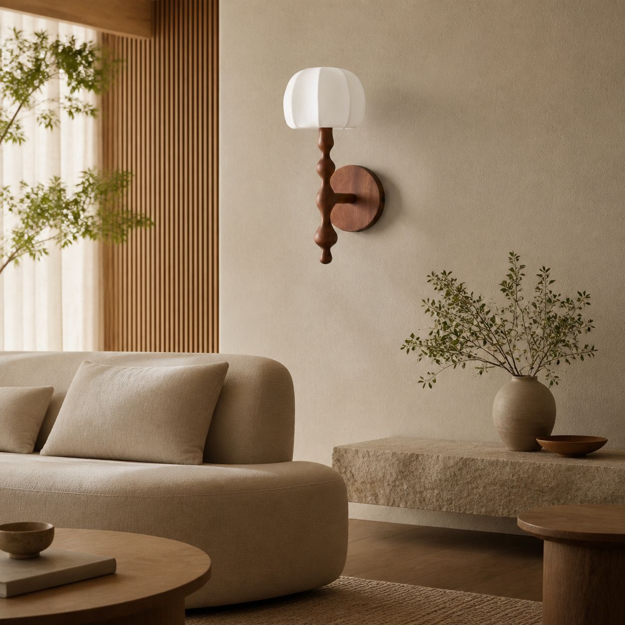Savara Moderne Wandleuchte mit gebogenem Sockel – Sanfter, diffuser Stoffschirm für Flure und Wohnzimmer