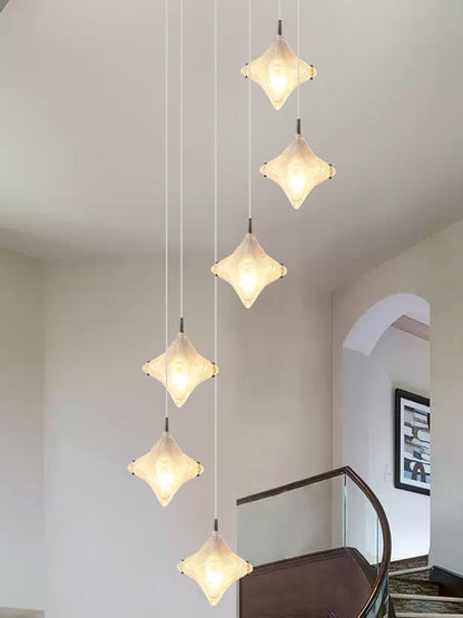 Art Deco Star Staircase Pendant Light – Frosted Glass Hanging Fixture –  Astris Altair