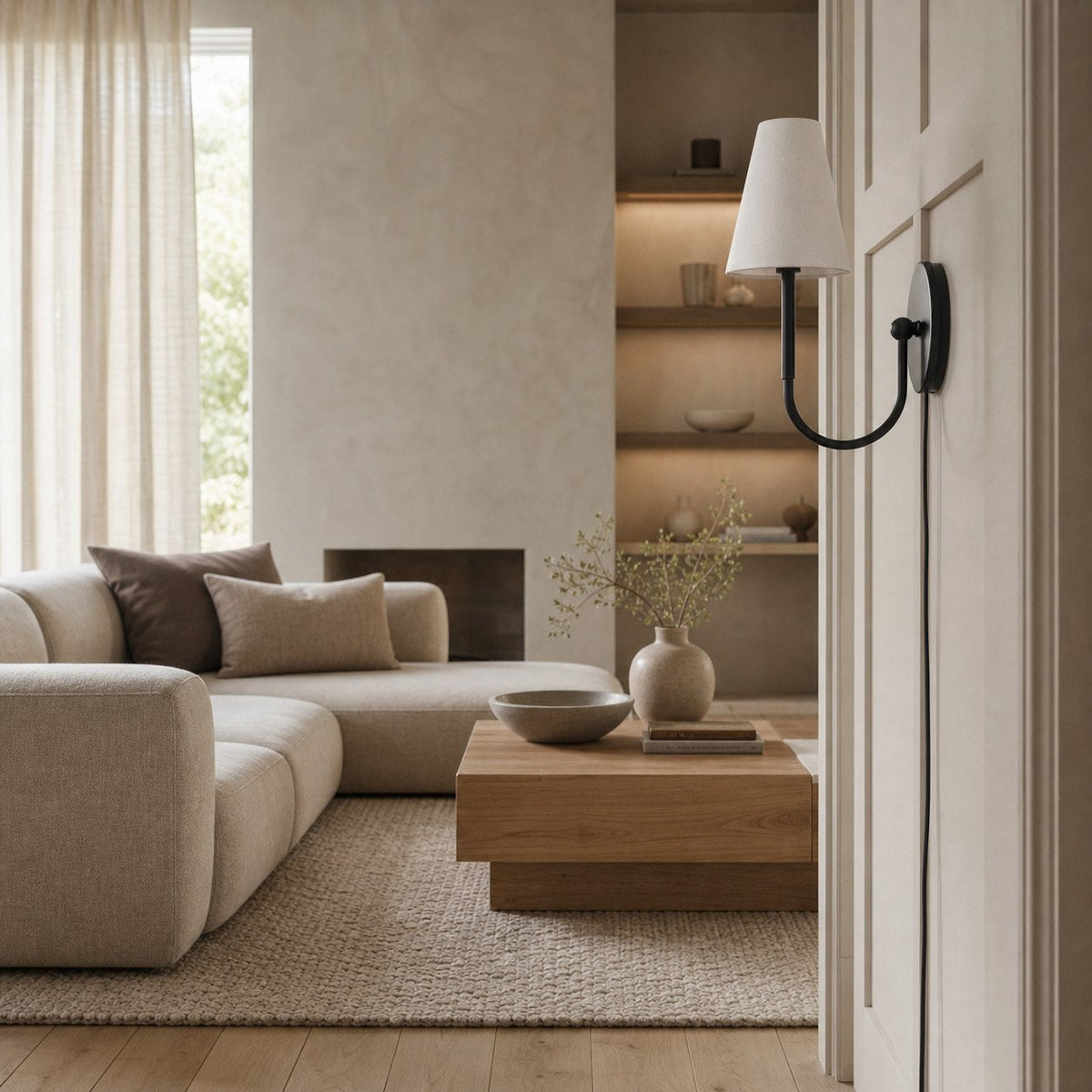 Traditionelle Wandleuchte der Curva Metal Collection – Messing-Finish mit Schirm
