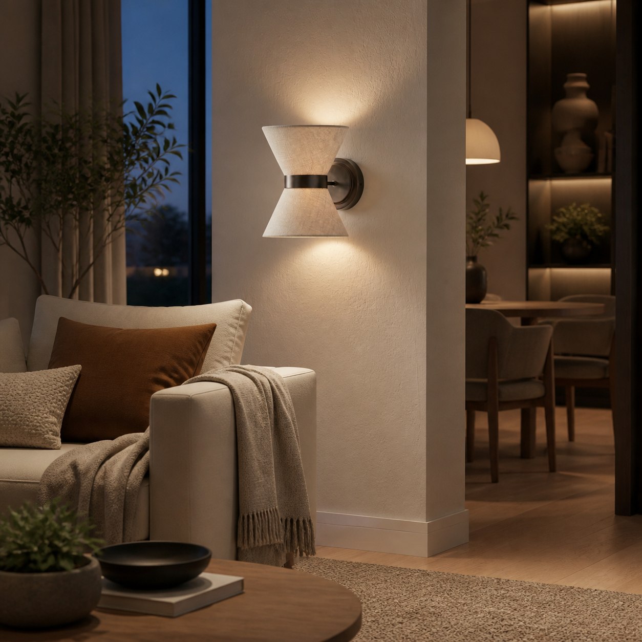Ankora Wall Light - Bow-Tie Linen Shade Design Aged Brass Metal Sconce for Hallway