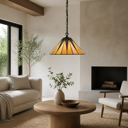 TF Dark Star Tiffany Pendant – Stained Glass Geometric Design Ceiling Light for Living Rooms