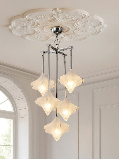 Art Deco Astris Star Chandelier – Frosted Glass Deco Fixture for Dining Room
