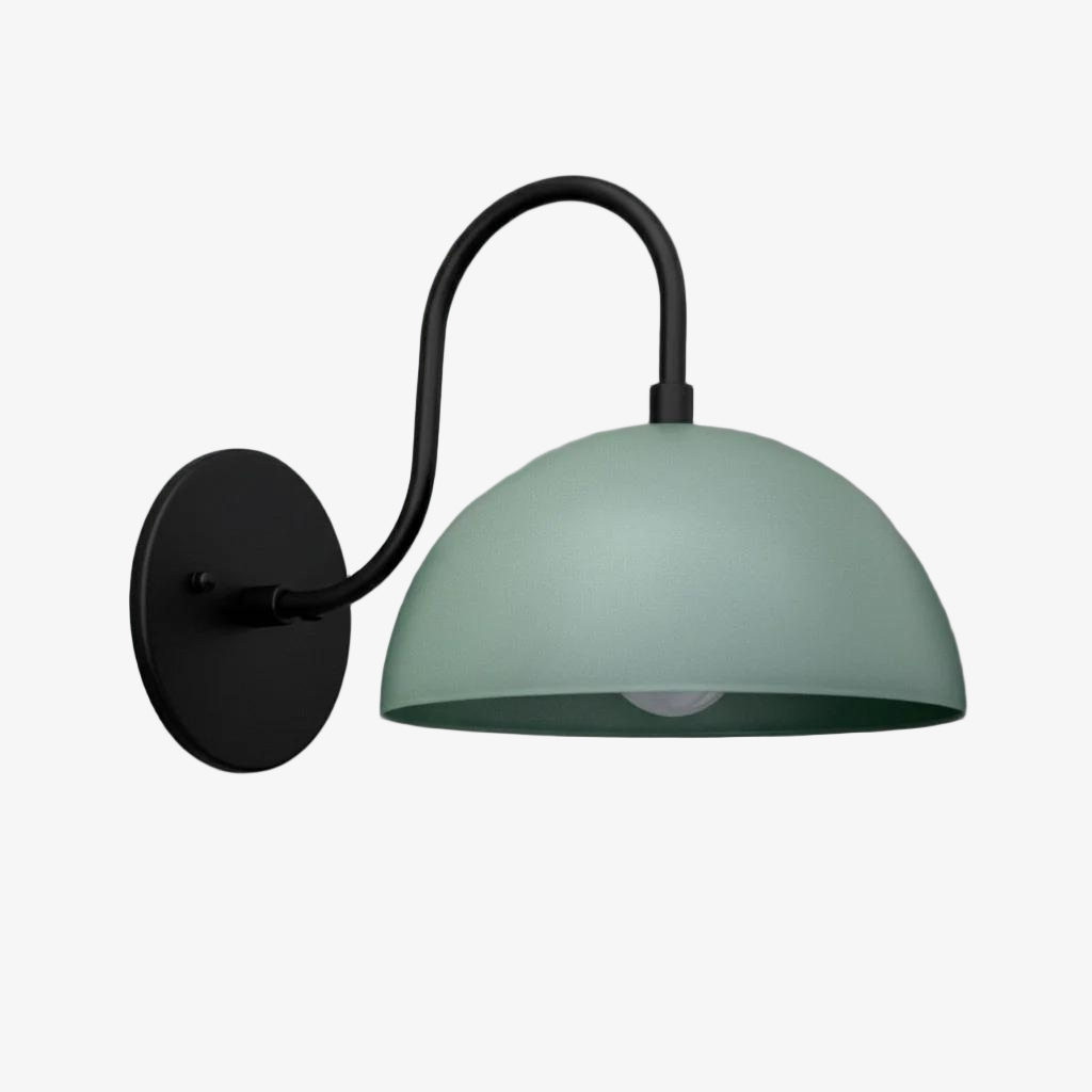 Curva Metal  Industrial Wall Sconce - Curved Brass Arm - Hammered Dome Light Fixture