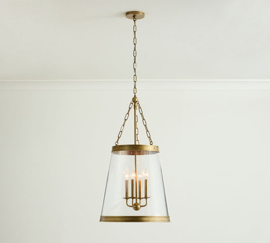 Driscoll Glass Drum Pendant Light - Contemporary Brass Hanging Lamp