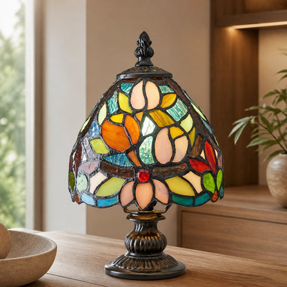 Calyra Vintage Floral Stained Glass Table Lamp — Art Deco Tiffany Style Accent Light for Bedside and Living Room
