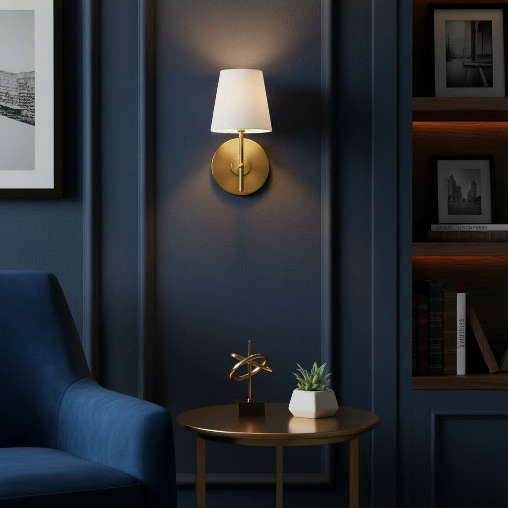 Ornato Retro Modern Wall Sconce with Linen Shade and Curved Arm for Accent and Task Lighting
