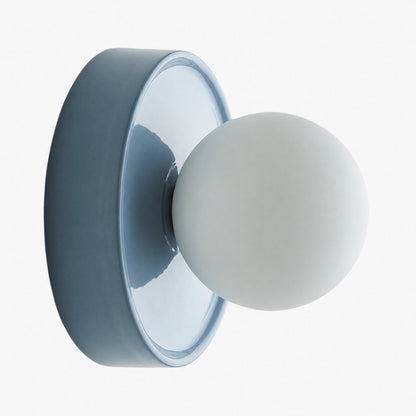 Solna Round Glass Wall Sconce with Ceramic Base—Minimalist Lighting for Bedroom or Hallway