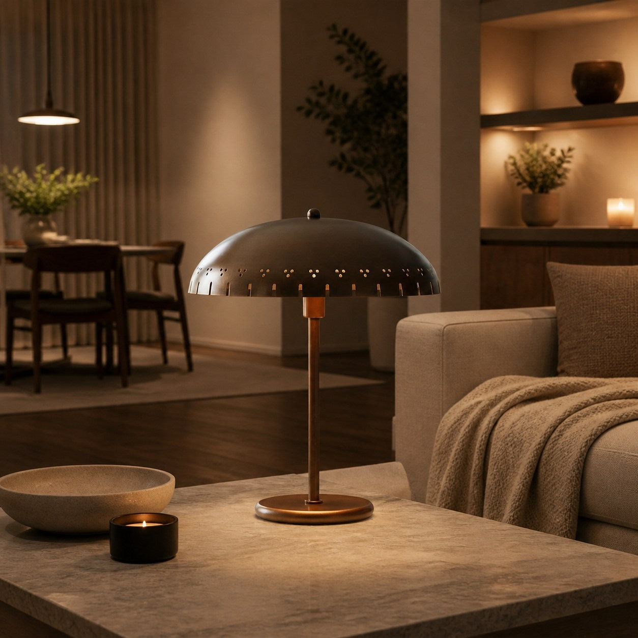Lustrona Perforated Shade Brass Desk Lamp – Modern Vintage Accent Light