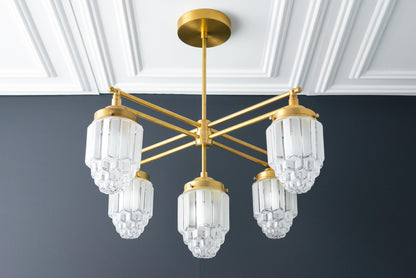 Tierlux Glass Chandelier – Vintage Brass Globe Lighting Fixture