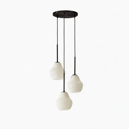 Rivrona Kronleuchter aus geripptem Glas mit 3 Lichtern – Skulpturale moderne Beleuchtung für Zuhause