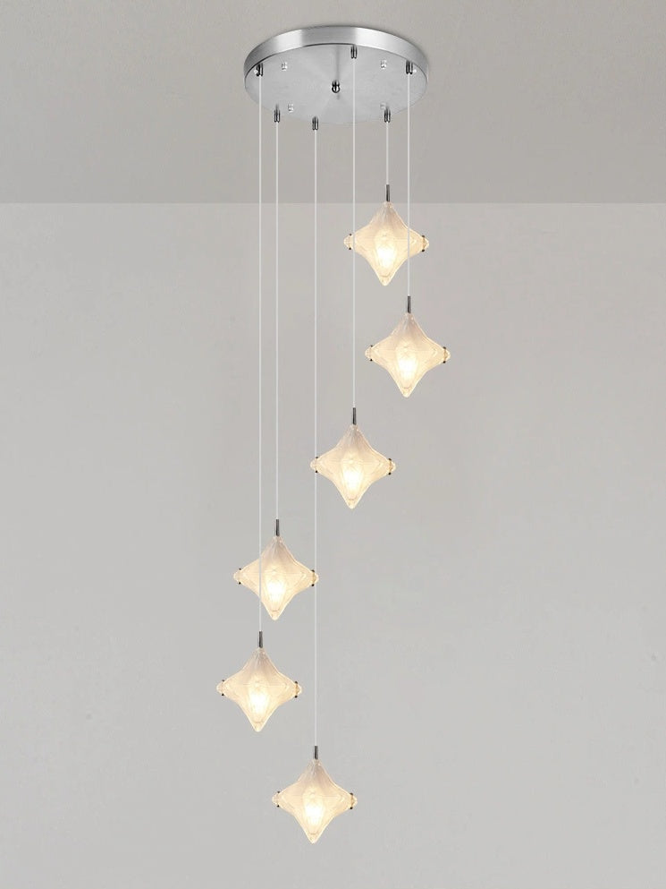 Art Deco Star Staircase Pendant Light – Frosted Glass Hanging Fixture –  Astris Altair