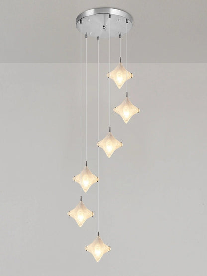 Art Deco Star Staircase Pendant Light – Frosted Glass Hanging Fixture –  Astris Altair