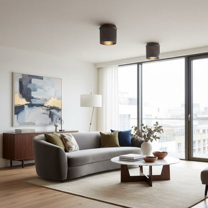 Vintage Industrial Ceiling Light - Black Metal Flush Mount