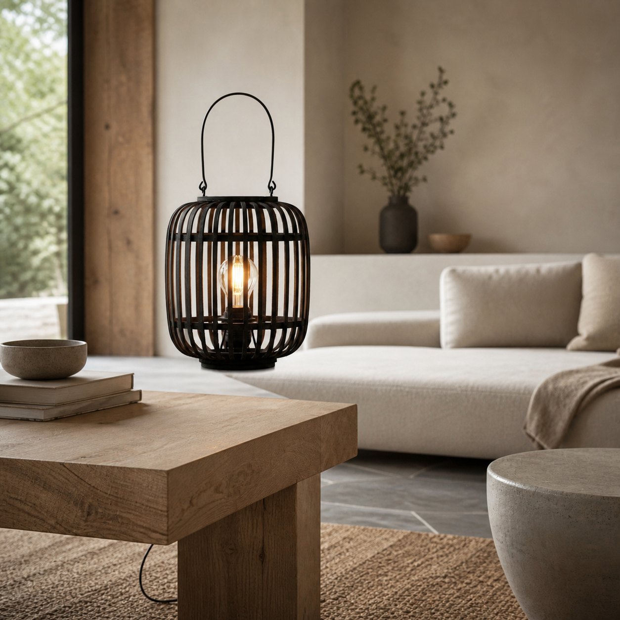 Yumeko Ambient Tischleuchte – Stilvolles und umweltfreundliches Design im offenen Bambuskäfig-Stil für Wohn- und Schlafzimmer