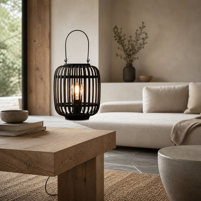 Yumeko Ambient Tischleuchte – Stilvolles und umweltfreundliches Design im offenen Bambuskäfig-Stil für Wohn- und Schlafzimmer