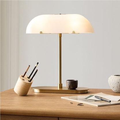 Ferosa Boat-Shaped Lampshade Table Lamp – Vintage Bronze Finish with Milk Glass Shade
