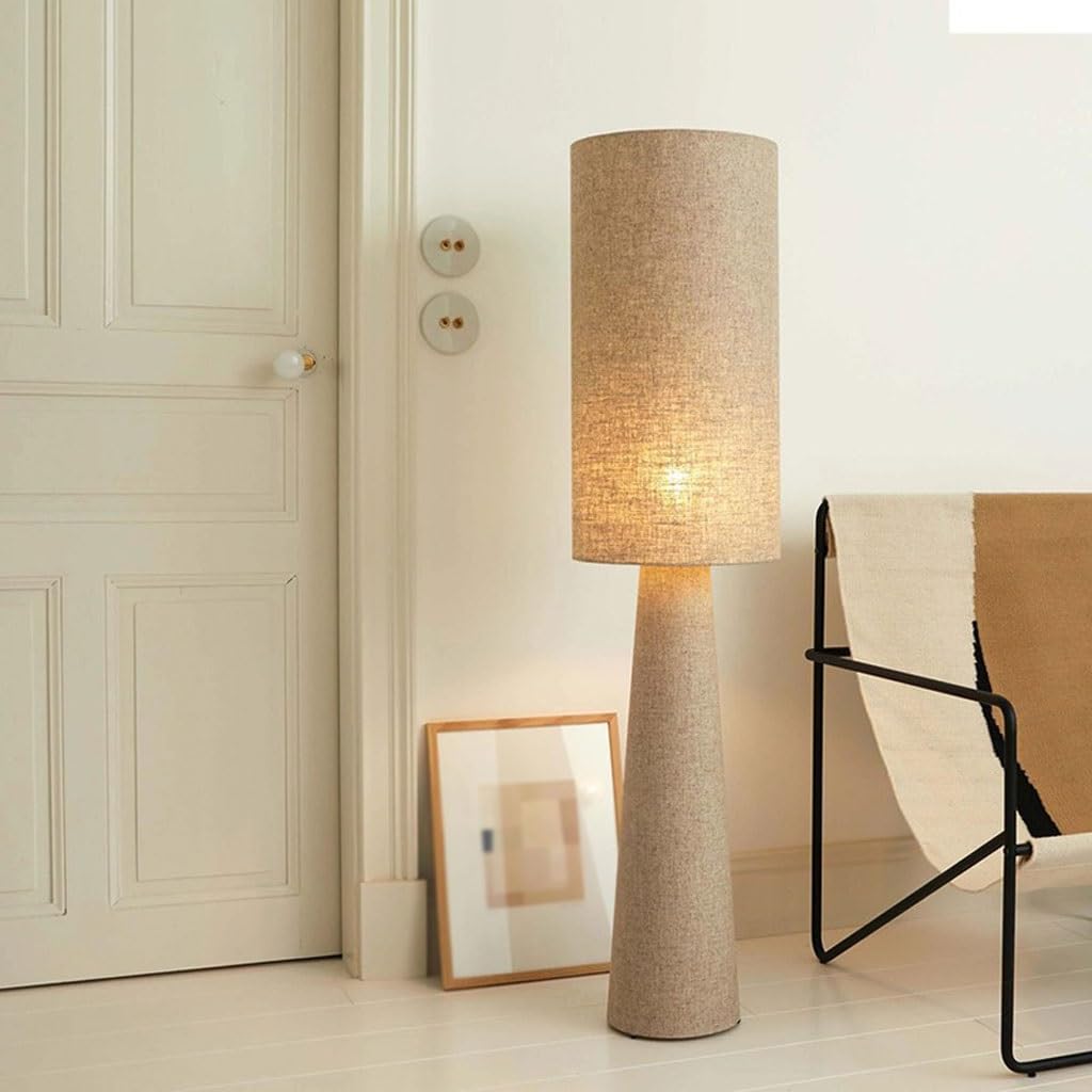 Rustikale zylindrische Leinen Stehlampe für Wohnzimmer