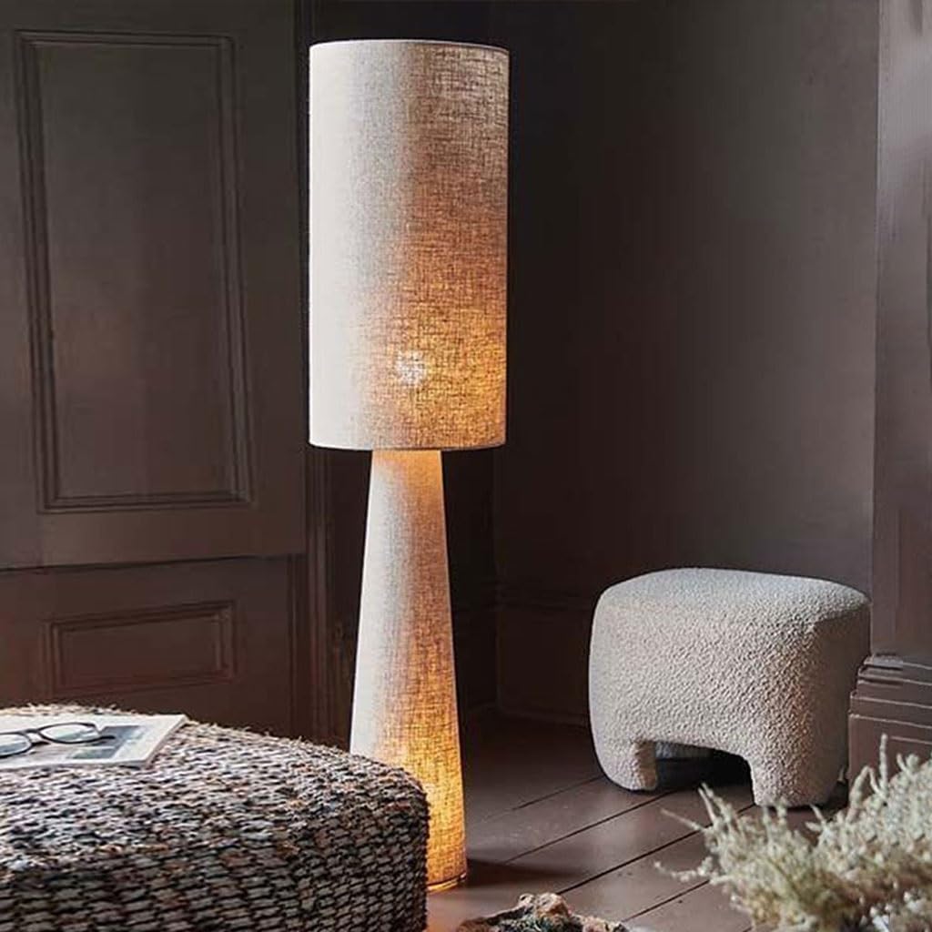 Rustikale zylindrische Leinen Stehlampe für Wohnzimmer