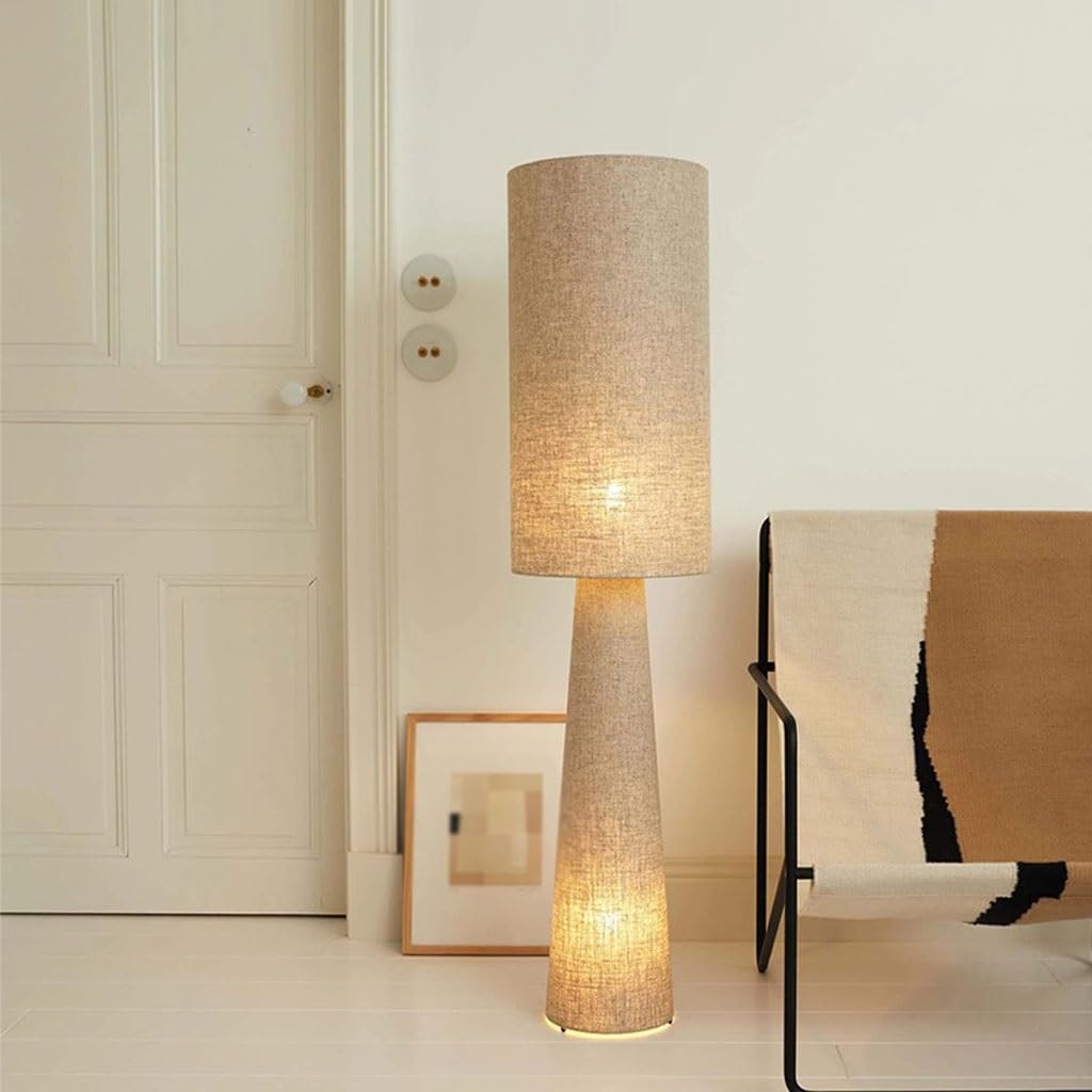 Rustikale zylindrische Leinen Stehlampe für Wohnzimmer