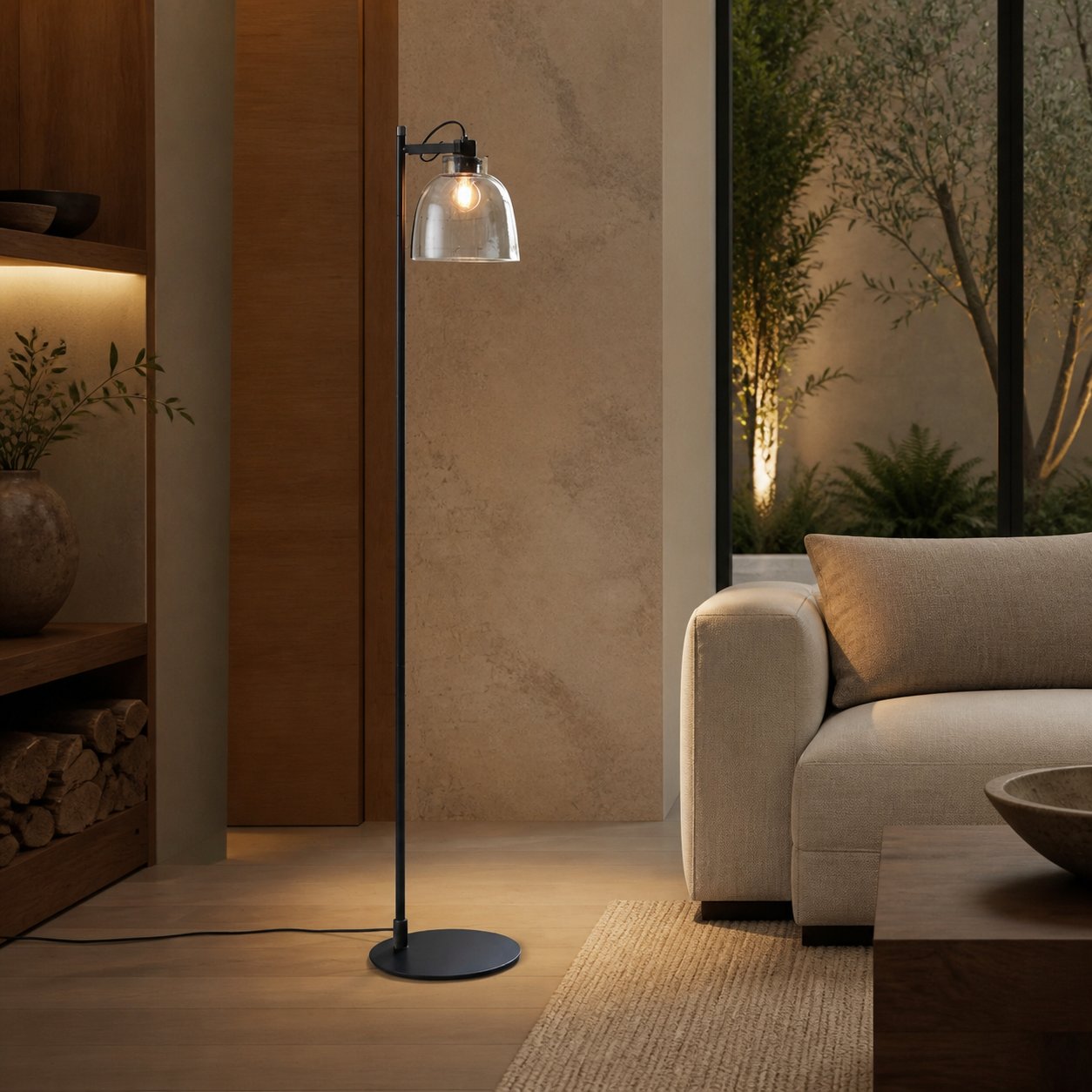 Readium Industrial Floor Lamp - Adjustable Glass Head Metal Base for Living Room and Bedroom