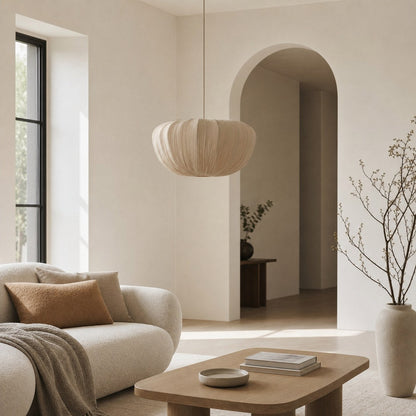 Linbron Pendant – Soft Linen Shade and Curved Frame Modern Light for Dining Room